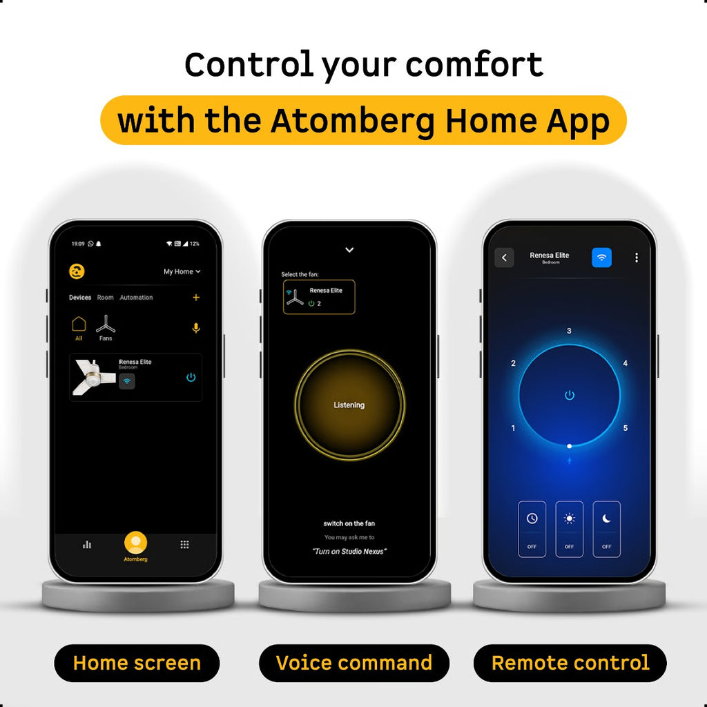 ATOMBERG Renesa Elite Smart Ceiling Fan (Metallic and Wood Colors)